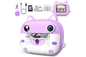 Kids Camera Instant Print, GREENKINDER Instant Camera for Kids, 1080P Kids Camera for Girls with 32GB Card & 3 Rolls Print Paper, Birthday Christmas Toys Gifts Kids Digital Camera for Kids Age 3-12