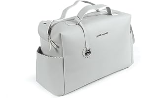 Pasito a Pasito. Sac pour chariot de bébé Biscuit Sac à langer pratique et spacieux, fabriqué en éco-cuir de vache couleur grise, dimensions 42 x 25 x 16 cm.