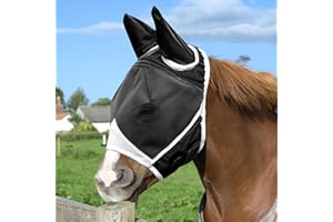 BRISKORE Máscara antimoscas para caballo, protección UV, supercómoda, elástica, con protección para las orejas, capucha para caballos, máscara de mosca para caballos, máscara de mosca Shetty Large Eye