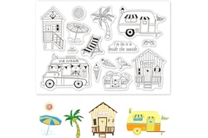GLOBLELAND Timbro Silicone Vacanza Timbri Trasparenti Gelato e Spiaggia Timbri Journaling in Silicone Trasparente per la Creazione di Biglietti e Decorazioni per Scrapbooking