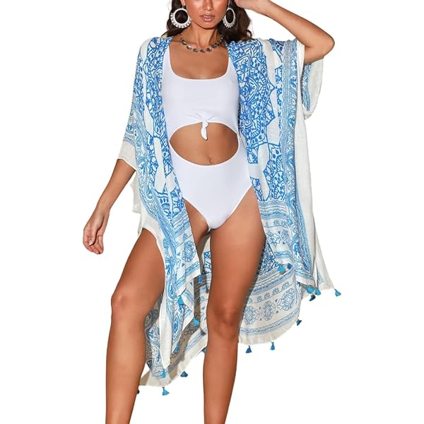 Kimono Plage Femme En Mousseline - Cache Maillot Bohème Élégant | Taille Unique Couverture Bikini