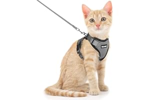 Dooradar Katzengeschirr mit Leine Ausbruchsicher, Katzenleine mit Geschirr für Katzen Mittelgroße, Reflektierend, Katzengeschirr Große Katze, S, Grau