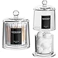 rejomiik Qtip Holder Thick Glass Apothecary Jars with Lid for Bathroom Accessories Vanity Organizers and Makeup Storage for Cotton Ball, Swabs, Candy, Jewelry, Bathroom Decor, 2 Pack Clear