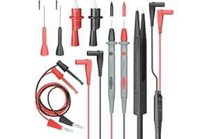 HANDSKIT Juego de cables de prueba de multímetro eléctrico con pinzas de cocodrilo Sondas de prueba de gancho Kit profesional de plomo 1000V 10A CAT.II