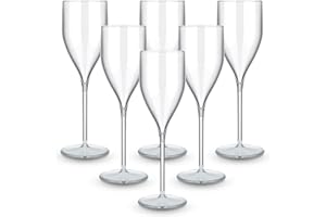 BRYNA BY AMZ BETTER BRYNA - Set 6 Piezas Vasos Flute de 18 Cl de Policarbonato (Plástico Rígido), 100% Diseño Italiano, Vasos Irrompibles, Copas de Vino Reutilizables y Lavables en Lavavajillas, Trasparente