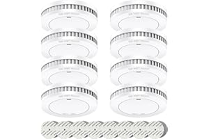 RUNIDUR Mini Detector De Humo Set Batería de 10 Años, Detector de Incendios sin Falsas Alarmas, Detector de Incendios Plano para Pegar sin Taladrar, Blanco, 8 Piezas