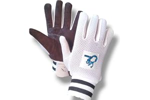 Leather NeT Cricket Wicket Keeping Inner Gloves, White-Brown, Large