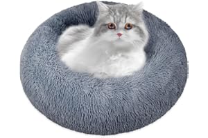 WHOME Cat Bed for Indoor Cats - Calming Round Dog Bed for Puppy or Kitten - Warming and Fluffy Beds - Machine Washable (XS, Dark Grey)
