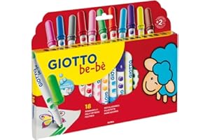 Giotto be-bè Rotuladores de fibra súper lavables, punta maxi, 5mm, colores surtidos, 18 unidades