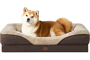 EHEYCIGA Memory Foam Dog Beds Large, Orthopedic Dog Beds Sofa with Sides and Waterproof Liner, Pet Couch with Washable Removable Cover and Non-Slip Bottom, 91x68x17cm, Brown