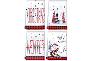 TUTUKYLE 4er Rot Schwarz Büffelkaro Schneemann Bäume Weihnachten Küchentücher Geschirrtücher Weihnachtsdeko Weihnachtshandtuch Tischdeko 40x60 cm Saisonale Trockentücher Strapazierfähig Saugkräftig Küchen