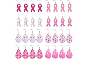 WANDIC 16 Paires Octobre Rose Boucles d'oreilles, Boucles d'oreilles Rose en Forme de Ruban Cancer du Sein en Cuir Artificiel pour Accessoires Décorations Femmes