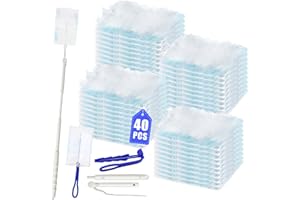 EOPUOZS 42 Pezzi Piumini Cattura Polvere Compatibile con Swiffer Duster, Kit per Spolverare Elettrostatico con 1 Manubrio Lungo e 1 Manubrio Corto, per Capelli, Polvere, Sporco