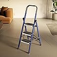 amazon basics Super Clamber - Non-Trip and Flat-Foldable Step Ladder, with Anti-Skid Steps, 3 Steps (Steel, Blue & White)