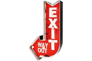 DIILIHIIRI Segnale de Uscita Cartello Luminoso con Luci LED rétro Exit Sign Vintage Insegna in Metallo Decorazione Pub Bar Stile Americano | 41x22x5 cm