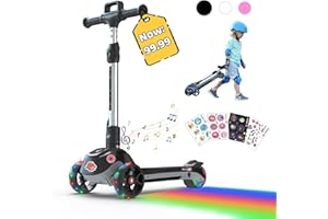 Electric Scooter for Kids Ages 3-12, Kids Scooter with Bluetooth Music Speaker, LED Light-up Wheels, Thumb Accelerator and 3 Adjustable Heights, iScooter iK2 Foldable Kids Scooter, Gift for Boys Girls