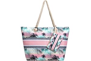 Kldgris Sac de Plage Femme, Grand Sac de Plage, Sac a Main Sac à Bandoulière en lin, Apportez un Petit Sac, Avec Fermeture éclair, Sac Fourre-Tout