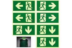 7 stycken nödsituationsutgångskyltar, nödsituationsutgång skylt vänster höger och nedåt krävs ingen borrning, hållbart PVC-lim för exteriör och interiör