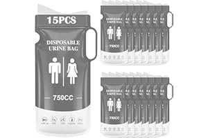 KOMABLEN 15 Piezas Bolsas de Orina Portátiles, 750ml Desechables Orinal Adulto, Urinario Portatil WC Portatil Hombre como a Mujeres Bolsa de Vómito para Acampar, Viajar, Atascos de Tráfico