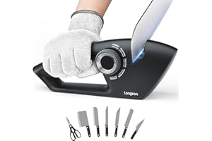 longzon Knife Sharpener 5-in-1 Manual Sharpening Tool with Cut-Resistant Glove, for Kitchen Knives, Serrated Knives, Scissors, and Pocket Knives – Safe and Easy to Use