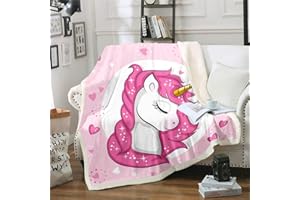 TBRAND Einhorn Decke Magisches Tierdekor Kuscheldecke 150x200cm für Teenager Fantasy Einhorn Themendekor Wohndecke Niedliche Fee Karikatur Muster Flanell Fleecedecke