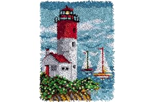 SKTWOE Knüpfteppich DIY Leuchtturm Tapisserie Teppich Zum Selber Knüpfen Knüpf-Sets Knüpfen Set Kreuzstich Set Für Kinder Und Erwachsene Handwerk Geschenke 52Cmx38cm