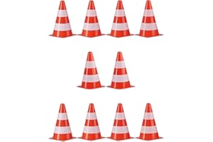 Relaxdays Warnkegel 10er Set, stapelbar, Verkehrshütchen, Schnürbeutel, Markierungshütchen, Pylonen, 22 cm, orange/weiß