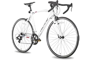 Hiland Rennrad 700c mit 14 Geschwindigkeiten Antriebsstrang 55cm/60cm Rahmen Racing Bike City Pendlerfahrrad Schwarz Weiß