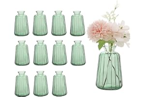 Avmvnvc 12 Mini Vases en Verre - Petits Décoratifs de Table Mariage - Vintage Single-Mini Vase pour Décorations de Table Moderne, Vert