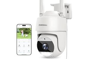ZUMIMALL Kamera do monitoringu zewnętrznego, 2K kamera monitoringowa zewnętrzna, 360° PTZ kamera zewnętrzna, zewnętrzna z alarmem dźwiękowym i światłem, widoczność w nocy, 2-drożne audio, SD/Cloud