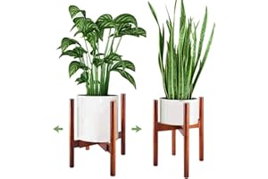 DaizySight Soporte para plantas de madera para interiores, color marrón, taburete para plantas para sala de estar, dormitorio, Coner, ancho ajustable para macetas de hasta 30 cm