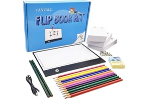 Canvall Flipbook Set for Drawing and Tracing Animation, Include: LED Light Box, 540 Pages Animated Loose-Leaf Paper, 2 HB +12 Colored Drawing Pencils, Pencil Sharpener, Eraser and Screwdriver