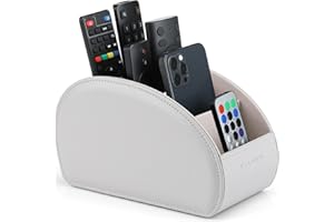 Vlando Fernbedienungshalter mit 5 Taschen, Große Halterung für TV, DVD,4K Stick und Bluray Fernbedienungen, Fernbedienung Aufbewahrung aus Leder für Stifte, Handy