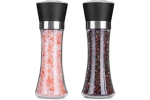 RII Moulin à Poivre et Sel Élégant en Verre - Lot de 2, Broyeur en Céramique Réglable, Accessoire de Cuisine Raffiné pour Sublimer vos Plats