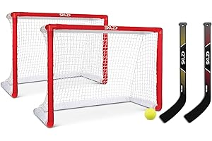 SKLZ Pro Mini Indoor Miniaturowy zestaw hokejowy, zawiera 2 bramki, 2 kije i 1 piłkę piankową, jeden rozmiar, czerwony
