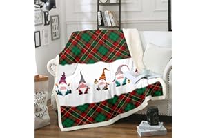 Homewish Decke 75x100 Weihnachtsmann Zwerge Werfen Für Kinder Jungen Mädchen Süße Fleece Rot Grün Büffel Karo Fuzzy Skandinavischer Zwerg Sherpa, Weich Warm