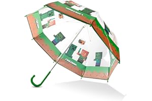 Minecraft Stick Umbrella for Kids, Transparent Clear Dome with J-Shaped Handle