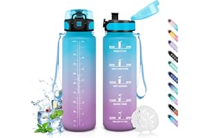 HoneyHolly Gourde 1L, Étanche & Réutilisable, Gourde Sport, Motivation avec Filtre, Bouteille, Gourdes, Bouteille d'eau, pour Gym, Enfant, Adulte, École, Bureau, Yoga, Camping