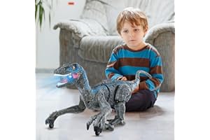 NTMAICHY Remote Control Dinosaur Toys for Boys, 2.4Ghz RC Electronic Dinosaur Toys Walking Roaring Realistic Educational Dinosaur Robot with LED Lights & Sound Velociraptor Robot Toys for Kids Age 4 5 6 7 8 9