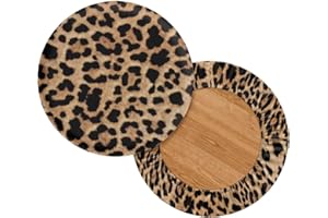 Wanyint Leopard Print 2 Pack Bar Stool Seat Covers Stretch Round Chair Covers for 12-14 Inch Chair Fashion Vanity Seat Cushion Saddle Slipcovers