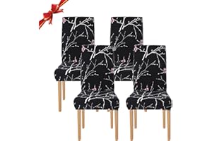 Jaotto Fundas para Sillas de Comedor Pack de 4,Modernas Fundas de Sillas de Comedor Respaldo Alto Elásticas Lavables Desmontables,Cubiertas para Sillas para Comedor Hotel Banquete(Flor Negro,4 Piezas)