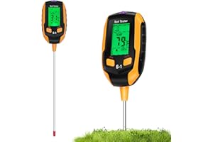TOLESUM Medidor de Humedad Suelo 4 en 1, Termómetro Digital para Plantas/Humedad del Suelo/Medidor de pH/Intensidad de la luz Solar/Medidor de Suelo con Pantalla LCD para Jardinería, Agricultura y Exterior
