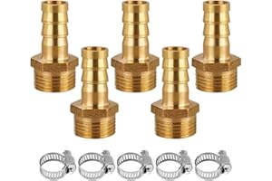 BEATIFIC Lot de 5 raccords de tuyau en laiton de 10 mm x 1/2" filetage extérieur pour air, gaz, eau, carburant avec 5 colliers de serrage"}