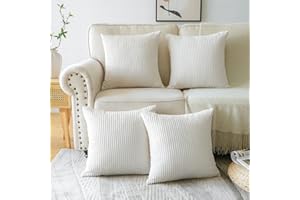 Sungeek 4er Set Kordsamt Kissenbezüge 45x45 cm, Dekorativ Zierkissenbezüge Weich Kissenbezug Dekokissen Sofakissen Couchkissen Deko Bezug Kissenhülle für Sofa Schlafzimmer Wohnzimmer (Creme Weiß)