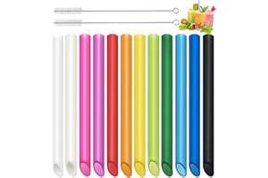 ANNVCHI 12 Stück Strohhalme Wiederverwendbare Bubble Tea mit 2 Reinigungsbürsten, Farbige Spitzes Dicke Trinkhalme Plastik, Geeignet für alle Arten von Smoothie Milchshakes (13mm×25.5cm)