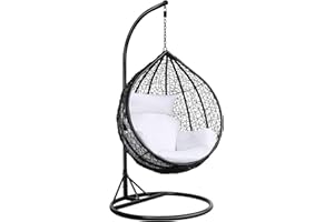 Yaheetech Garden Egg Swing Chair, Patio Swing Chair Outdoor Hanging Hammock with Stand Indoor Rattan Chair with Cushion and Cover, Black