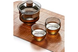 MidingChai Theiere avec Infuseur, Theiere Japonaise avec Noyer Anneau en bois, Service à thé, Théière en Verre Borosilicate Transparent(1 Gaiwan + 2 Tasse the)