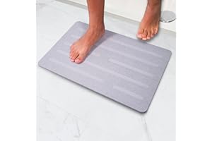 Pure 4Home - Alfombrilla Diatomita Baño Piedra | 60cmx39cm Lija y Tapete incluidos | Alfombra Baño Diatomita | Alfombrilla Baño Diatomita | Alfombra Diatomita Baño (Líneas Rectas Gris)