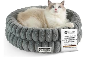 One PETS-TOP Katzenbett Flauschig – Katzenkissen Rund Weich – Cat Bed Waschbar – Schlafplatz für Katze & Kleine Hunde – rutschfest (Grau, 50cm)