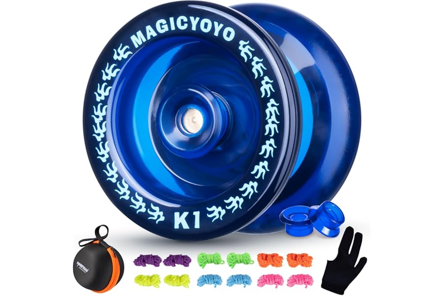 YOSTAR Yo Yo Kids K1 Dark Blue, Responsive Yoyo for Beginners, Trick Professional Plastic Yoyo Ball, Auto Return Yo-Yo for Kids, with 12 Strings, Glove, Case, 2 Hubstacks